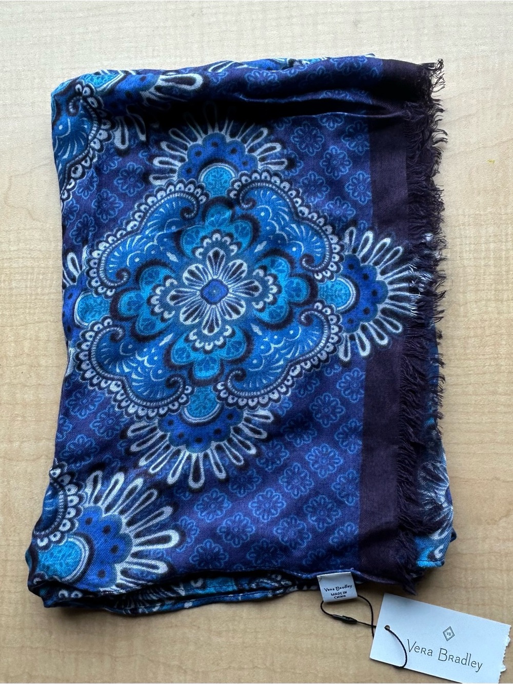 NWT Vera Bradley Soft Fringe Scarf in Blue Tapestry